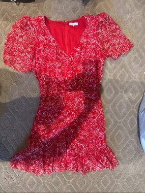 Parker Red Floral V-Neck Mini Dress